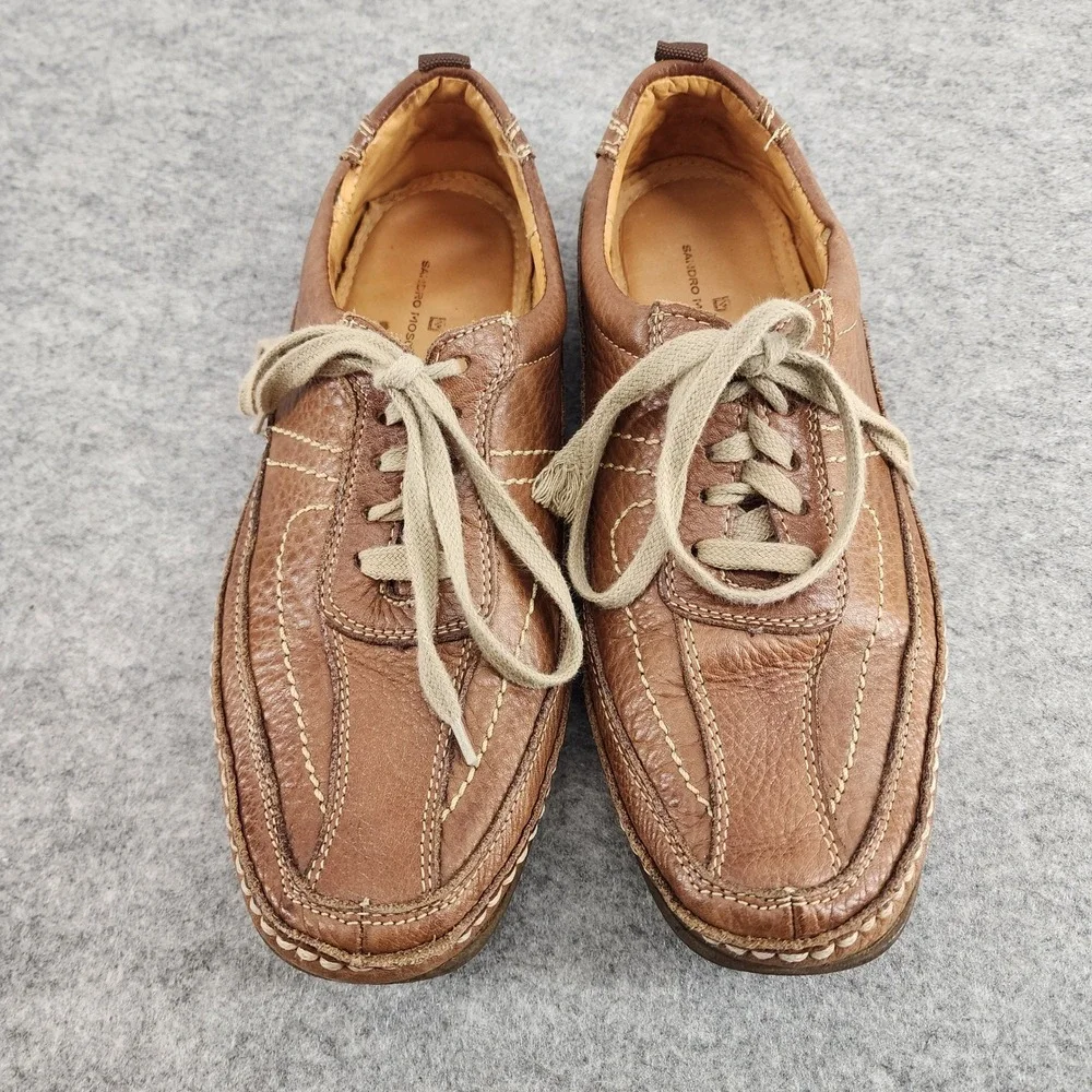 Sandro Moscoloni Mens 8D Brown Pebble Leather Contrast Stitch Lace Up Oxfords